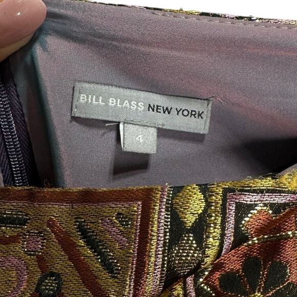 Bill Blass Vintage Metallic Taffeta Patchwork Midi Skirt – Size 4 - Picture 5 of 12
